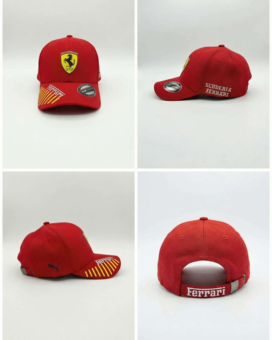 Gorra roja en cuatro vistas