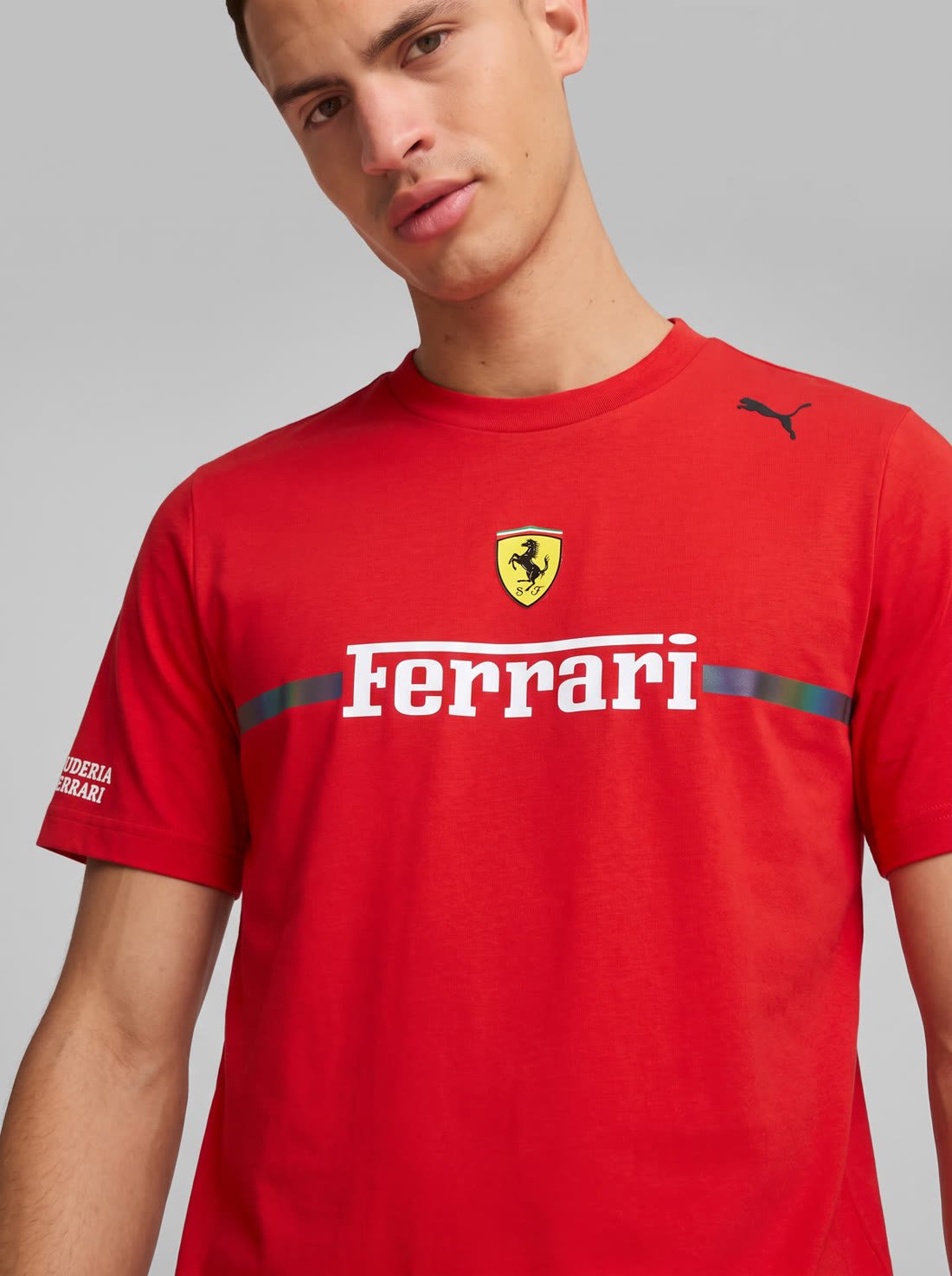 Detalle del pecho de la camiseta roja